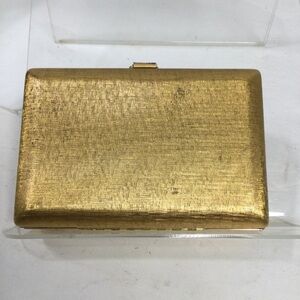 VTG 1950s Du Barry Textured Gold Metal Rectangular Purse Rhinestone Buckle Clasp